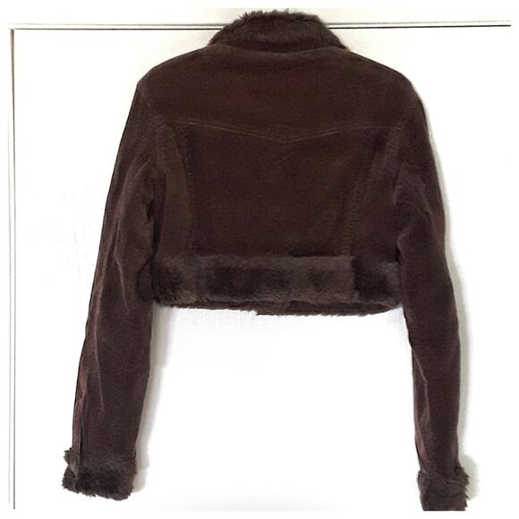C'EST TOI PREMIUM Cropped Brown Corduroy Jacket Faux Fur Coat Sz M Earthy Indie - Picture 9 of 9
